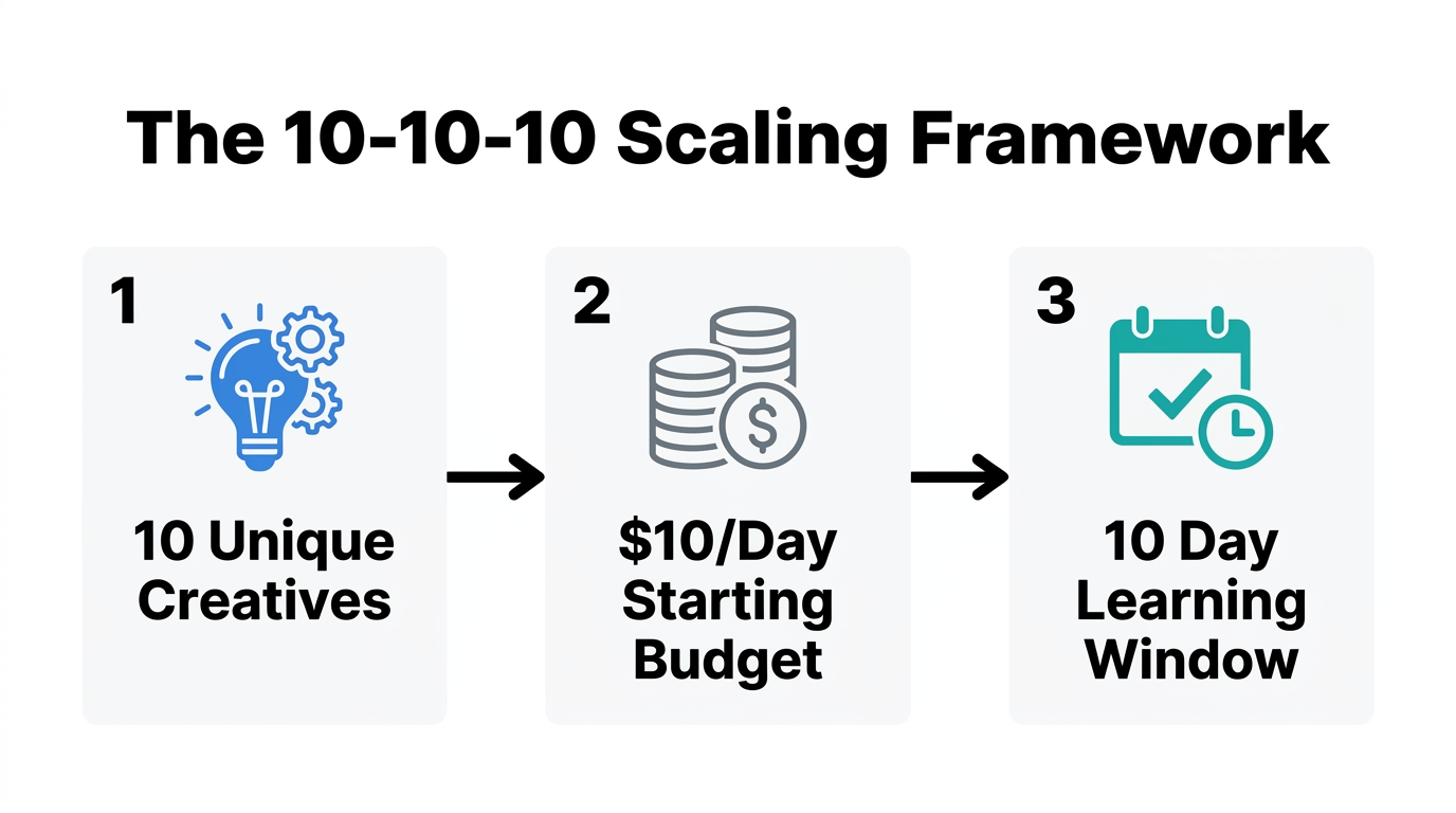 The 10-10-10 framework for testing new Google Ads campaigns.