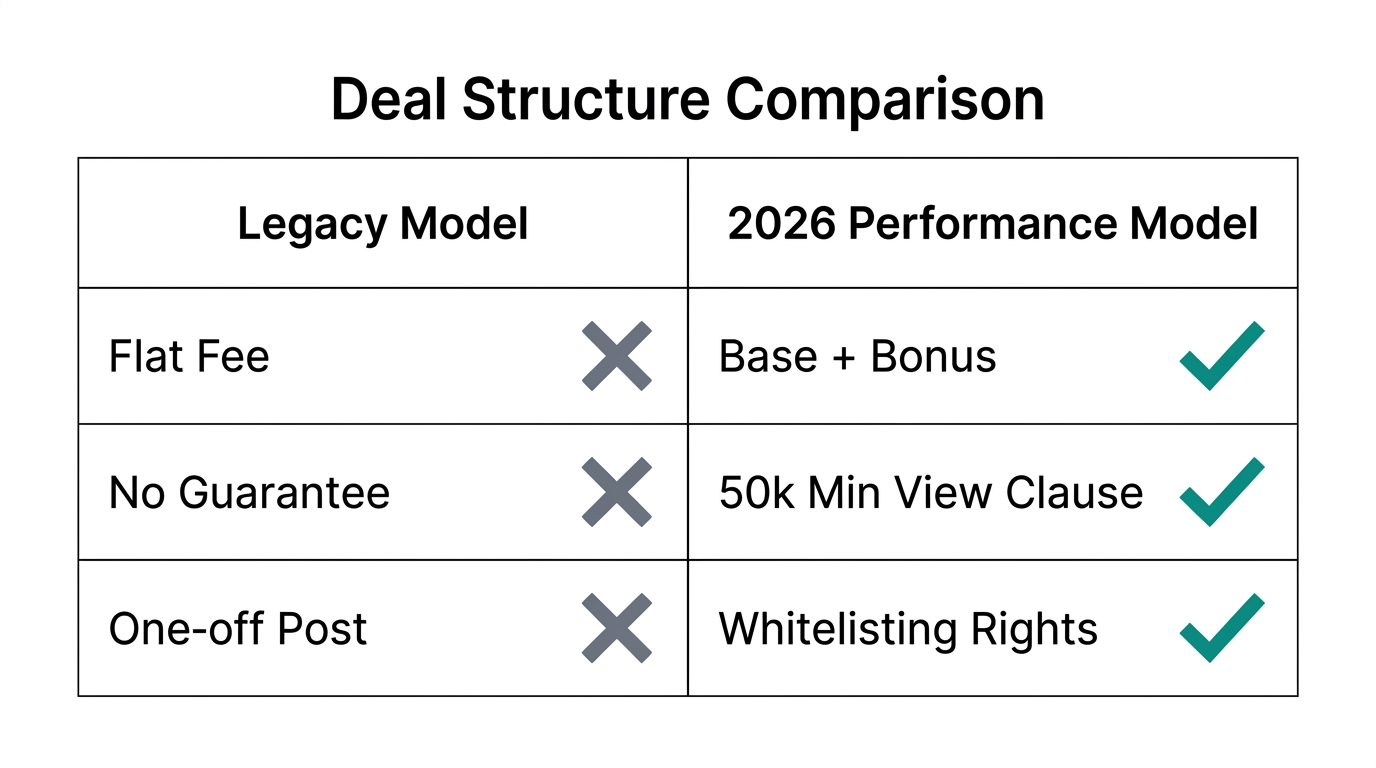 Comparison between traditional and performance-based creator contract structures.