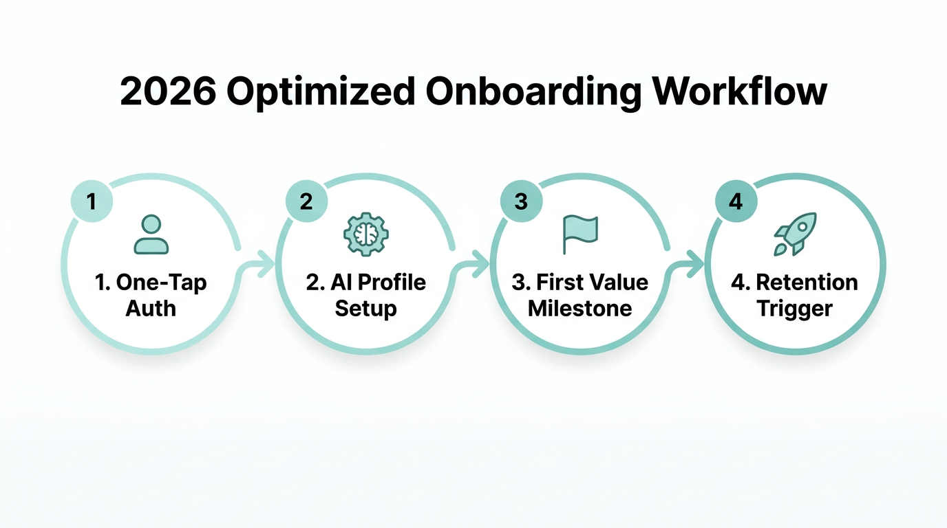 Four-step onboarding flow designed for maximum user retention in 2026.