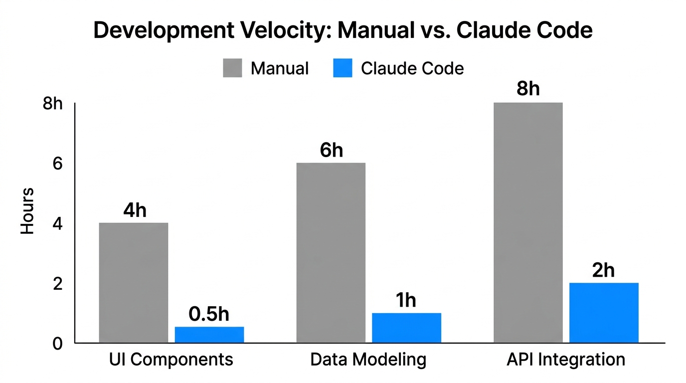 Bar chart comparing development time reduction using Claude Code AI.