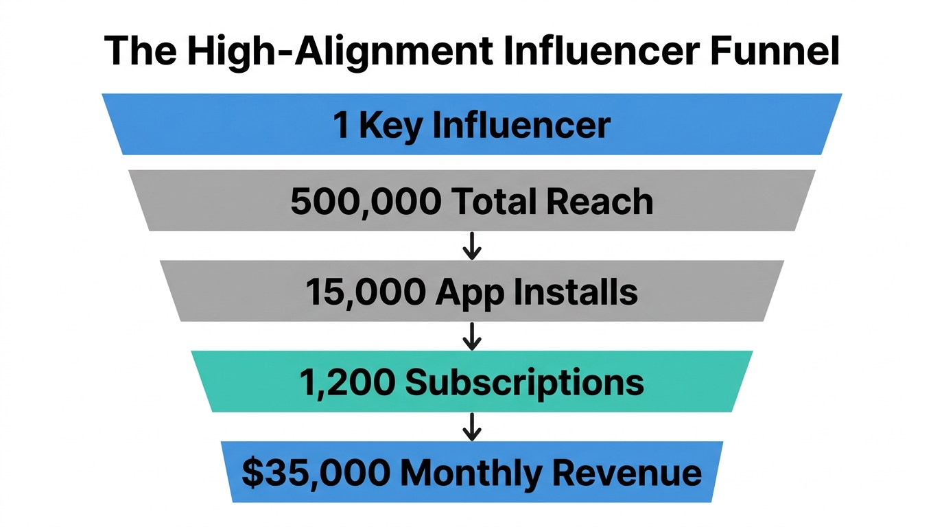 Revenue funnel showing the impact of a high-alignment influencer partnership.