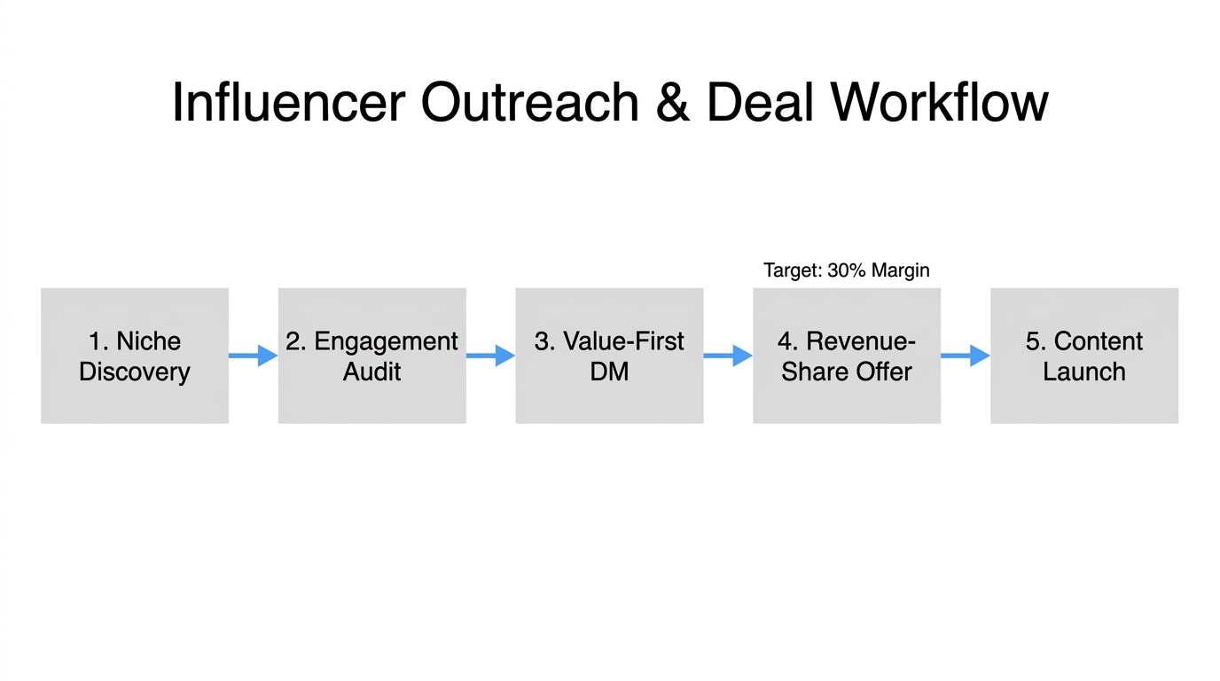 Five-step workflow for securing high-ROI influencer marketing partnerships.