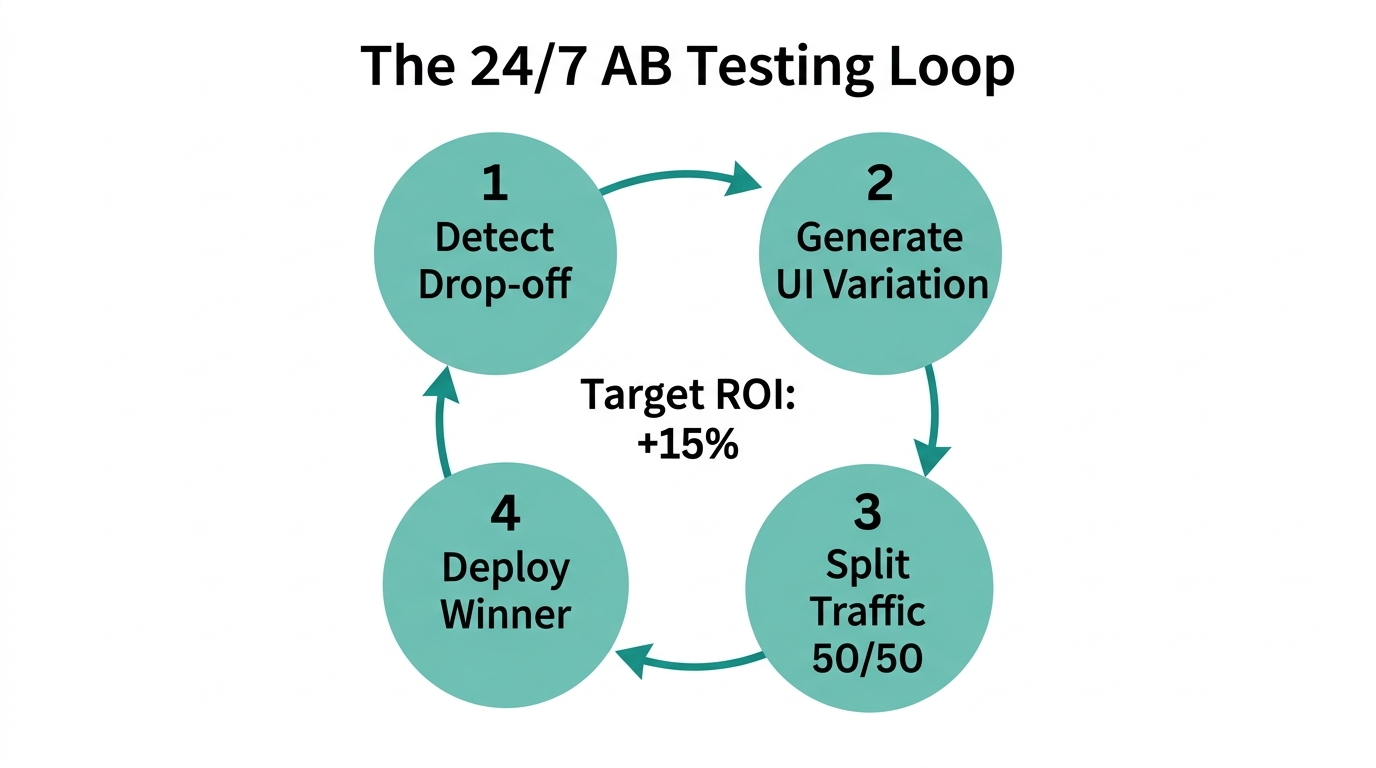 The continuous four-step cycle of autonomous conversion rate optimization.