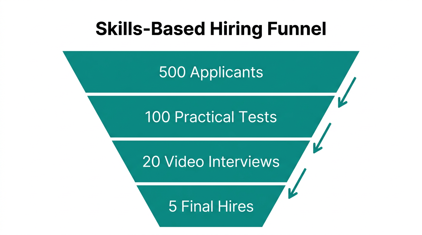 A conversion funnel showing the selection process for non-traditional talent.