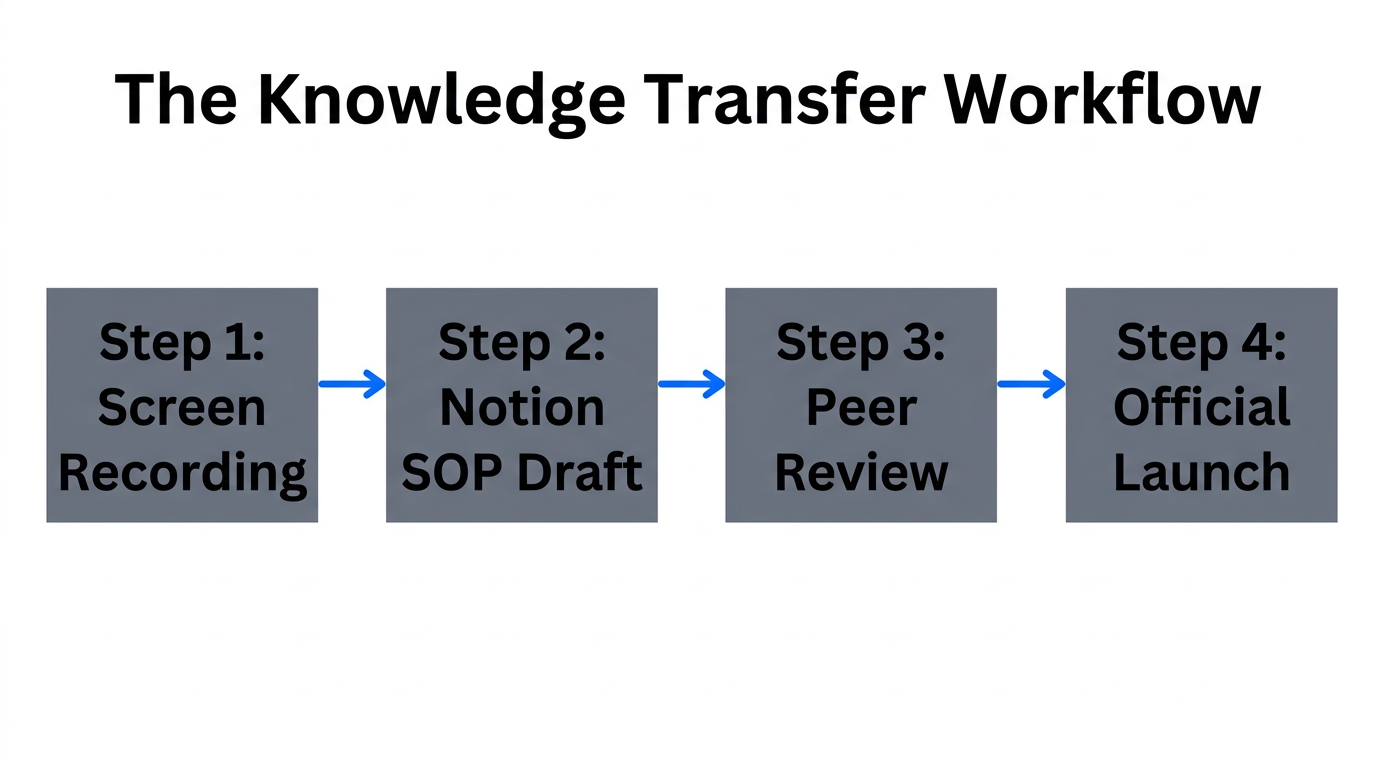 A four-step workflow for migrating knowledge from founder to documentation.