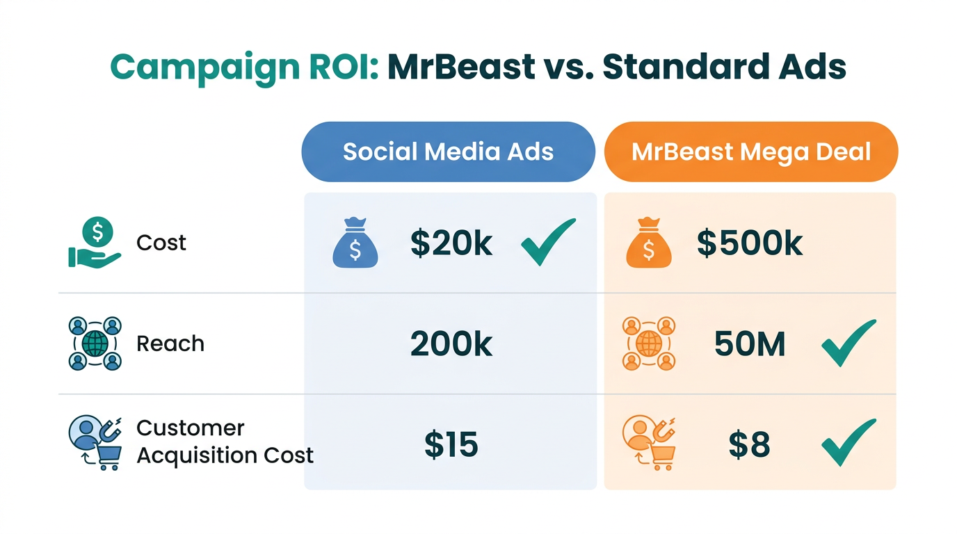 Comparison of reach and acquisition costs for high-scale brand deals.