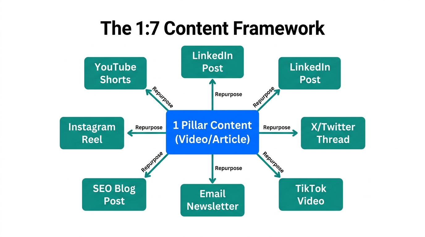 The 1:7 framework for turning one pillar piece into seven channels.