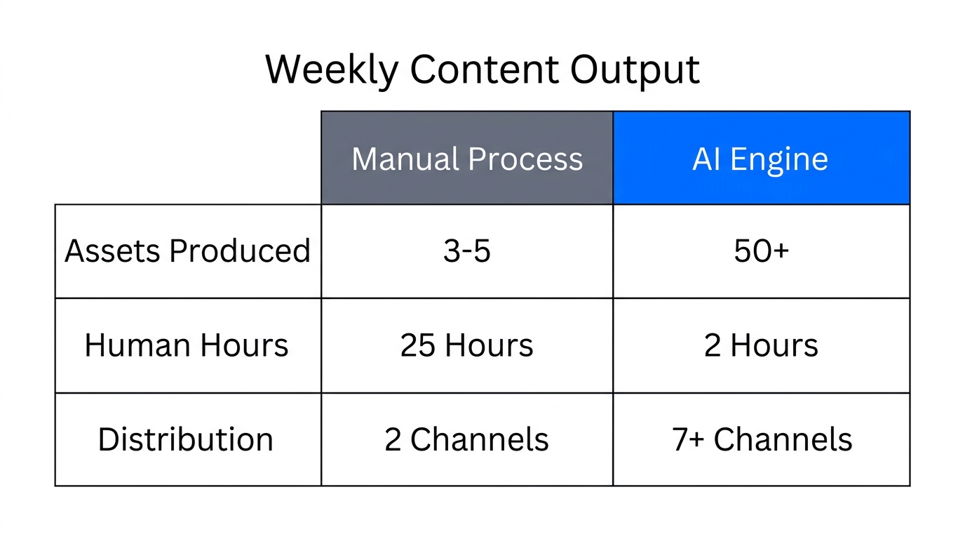 Comparison of traditional manual content creation versus an AI-driven engine.