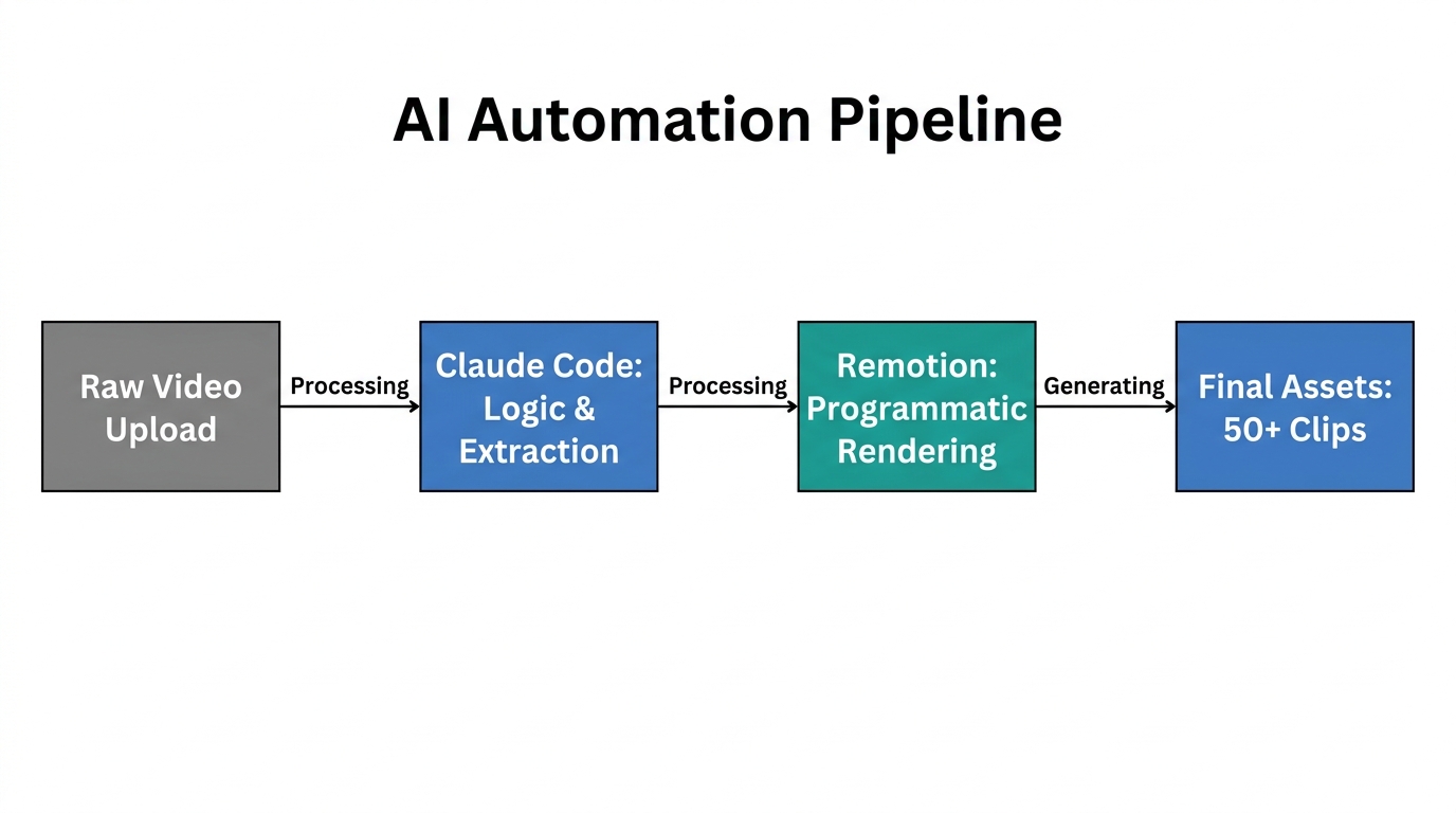 The automated workflow from raw video to fifty unique social assets.