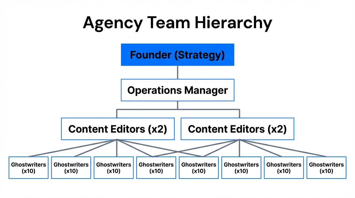Optimal team structure for scaling a ghostwriting agency.