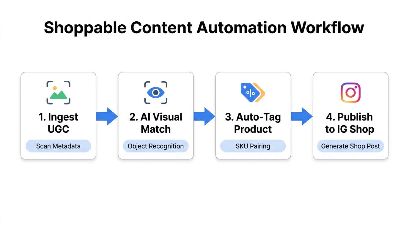 Step-by-step automation process for turning UGC into shoppable posts.
