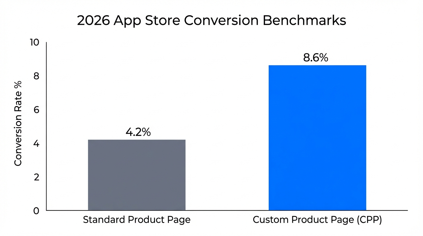 Comparison of average conversion rates between standard pages and CPPs.