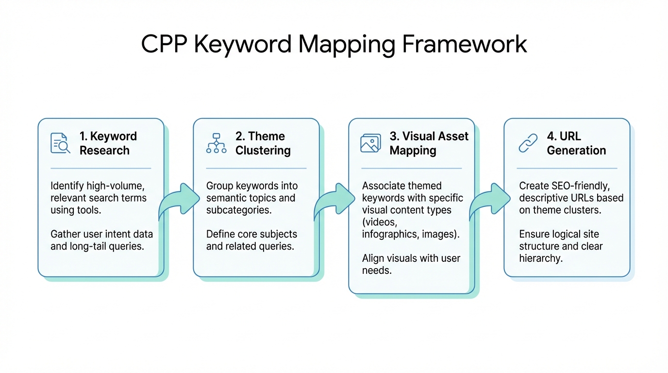 A four-step process for mapping high-intent keywords to custom visuals.