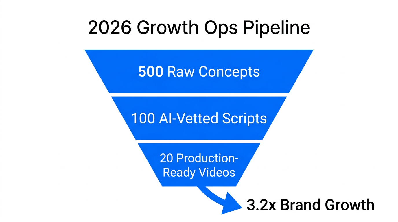 Content growth funnel demonstrating high-volume processing and ROI.