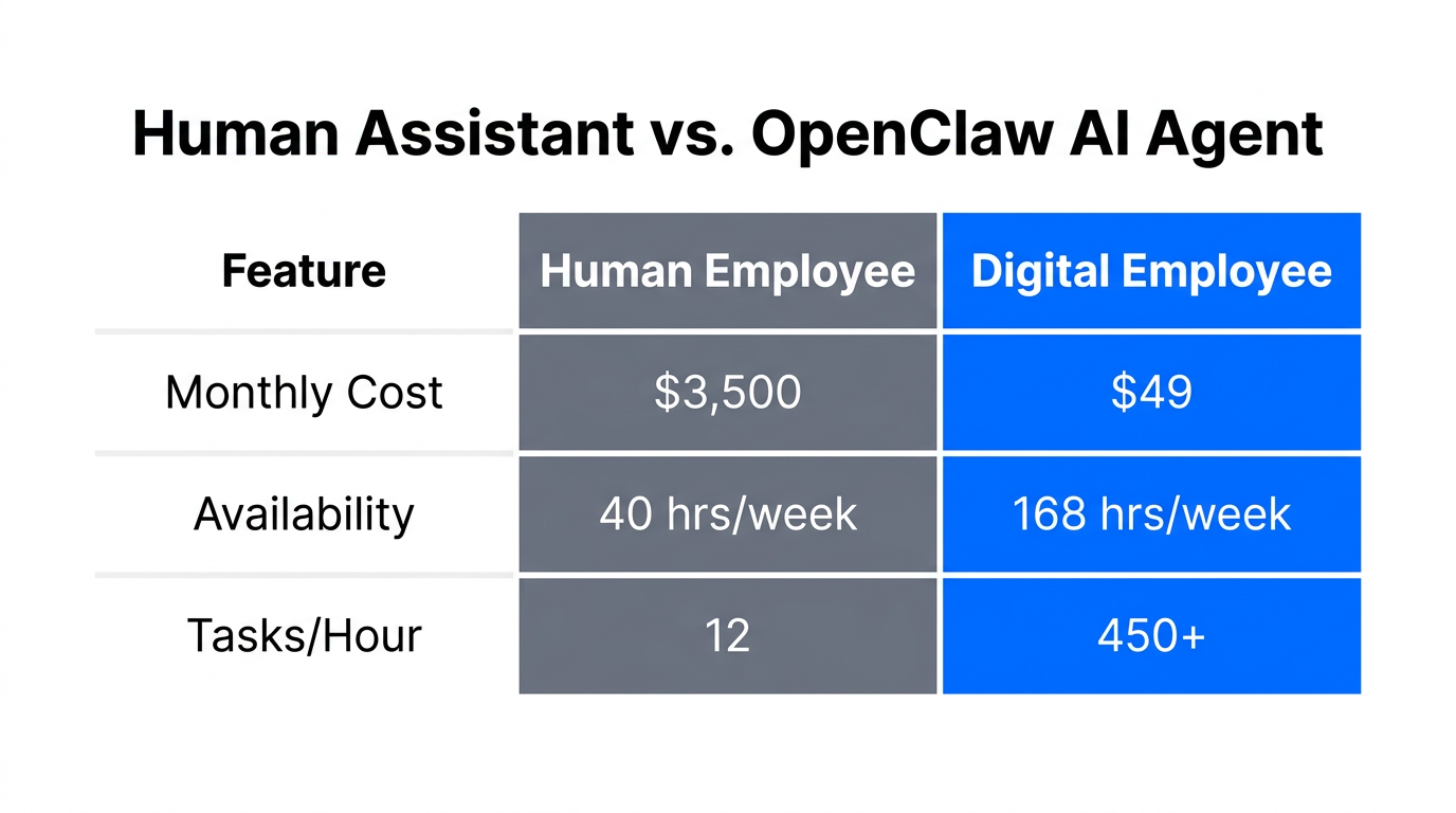 Cost and performance comparison between human staff and AI agents.