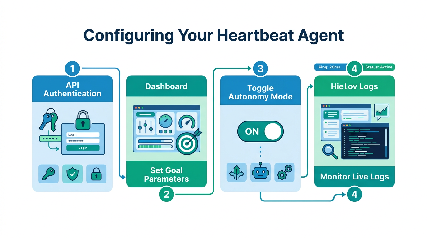 The four-step process for initializing an OpenClaw Heartbeat agent.