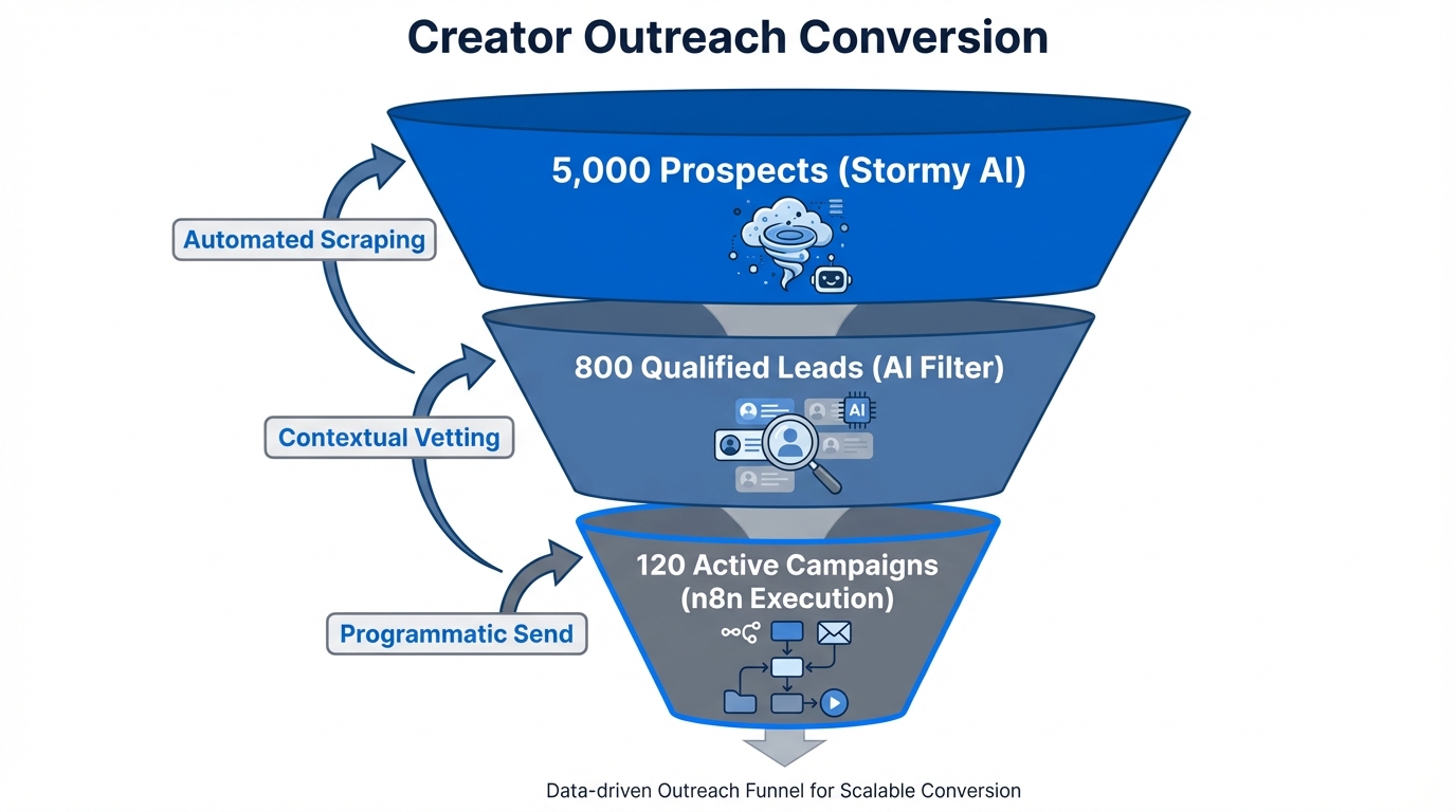 Efficiency funnel showing scaling potential through AI-driven creator discovery.
