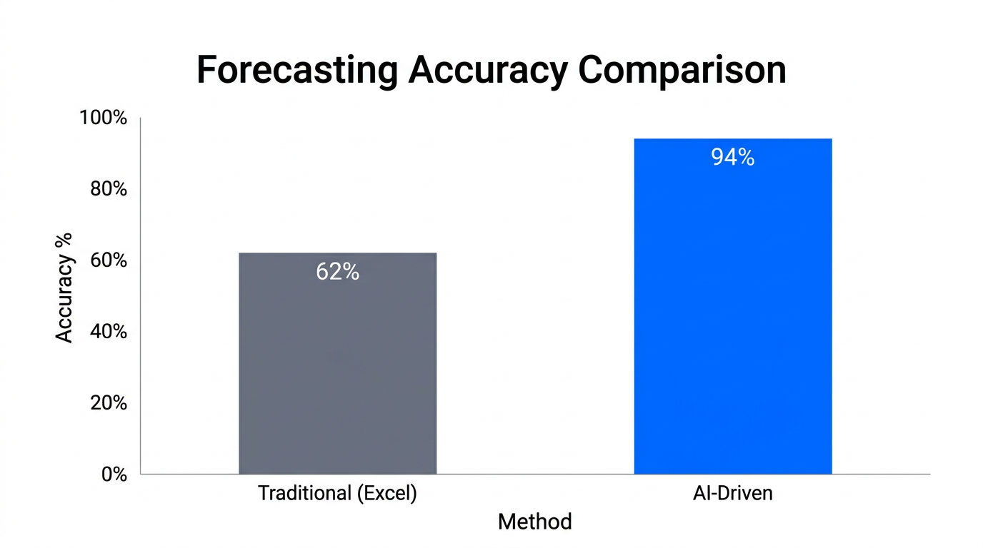 Bar chart comparing traditional manual forecasting versus AI-driven accuracy levels.