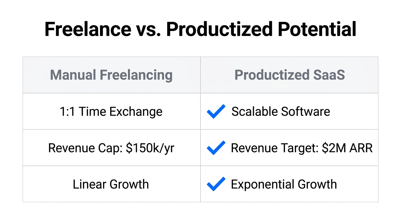 Comparison of growth limits between manual freelancing and productized SaaS.