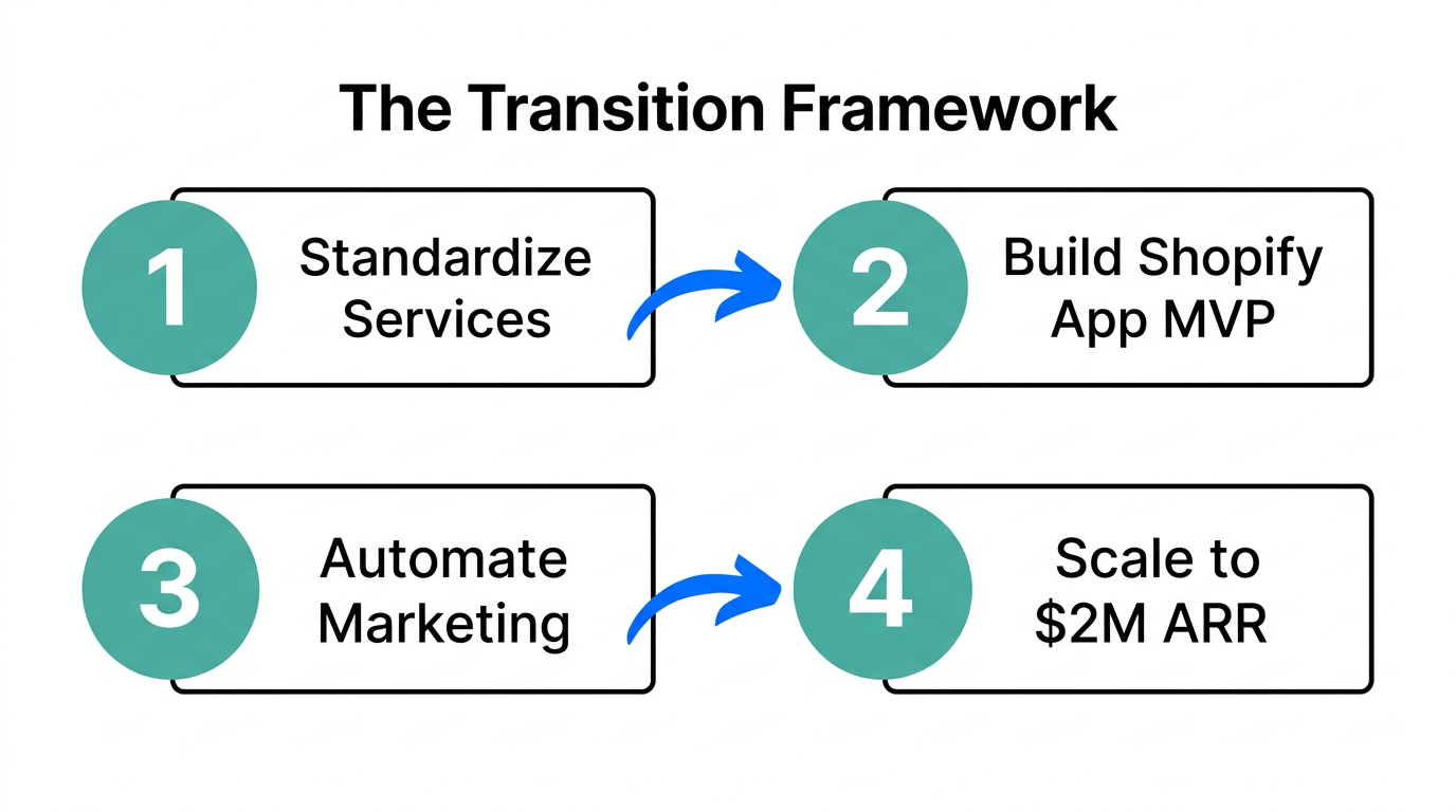 Four-step framework for transitioning from a service provider to SaaS founder.