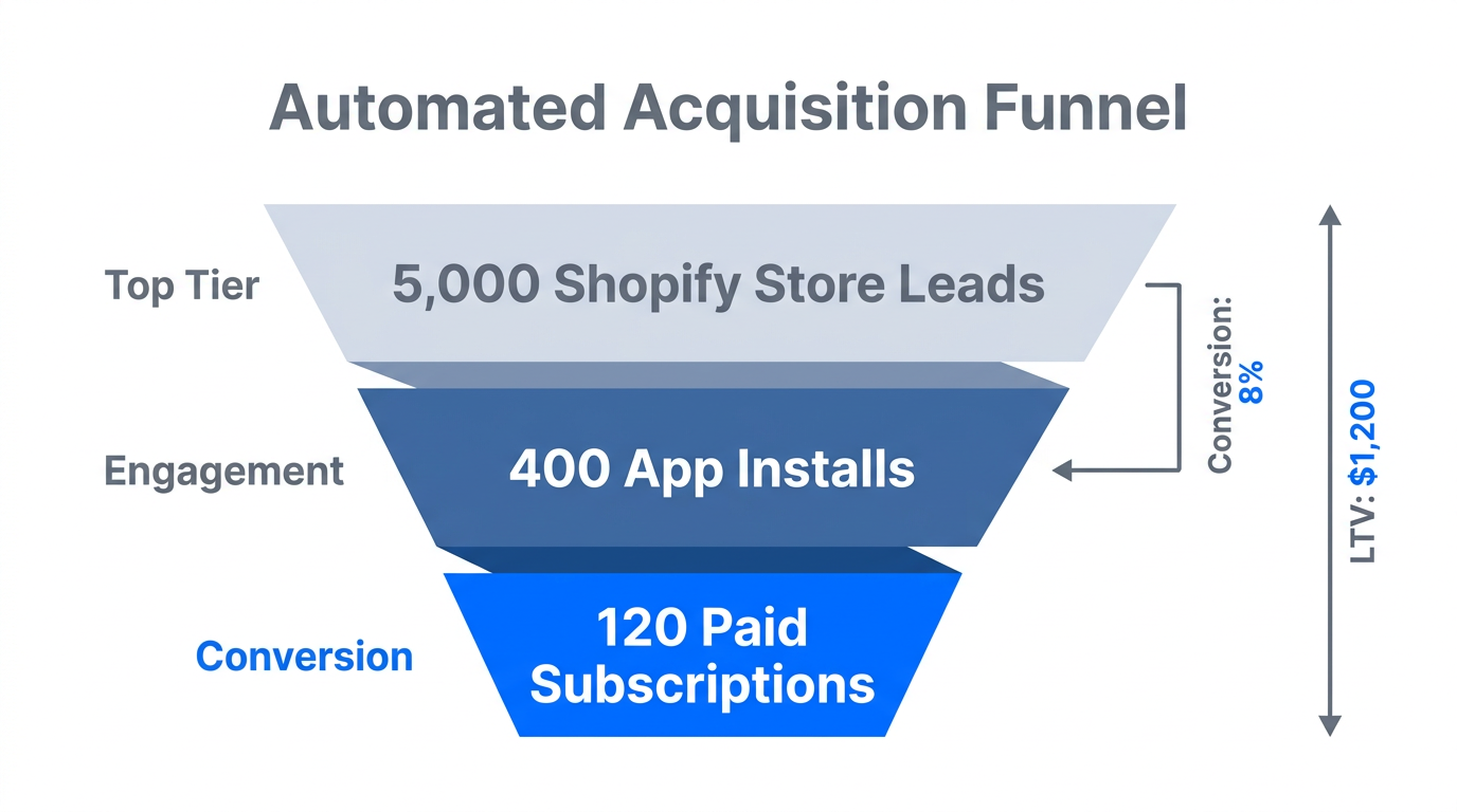 Conversion metrics and funnel stages for automated Shopify SaaS marketing.