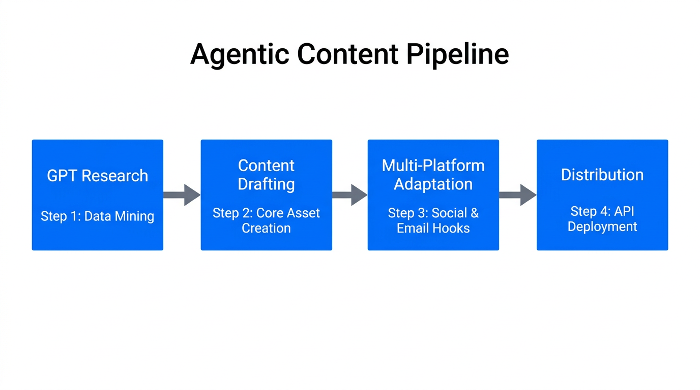 The four-step automated pipeline from data research to distribution.