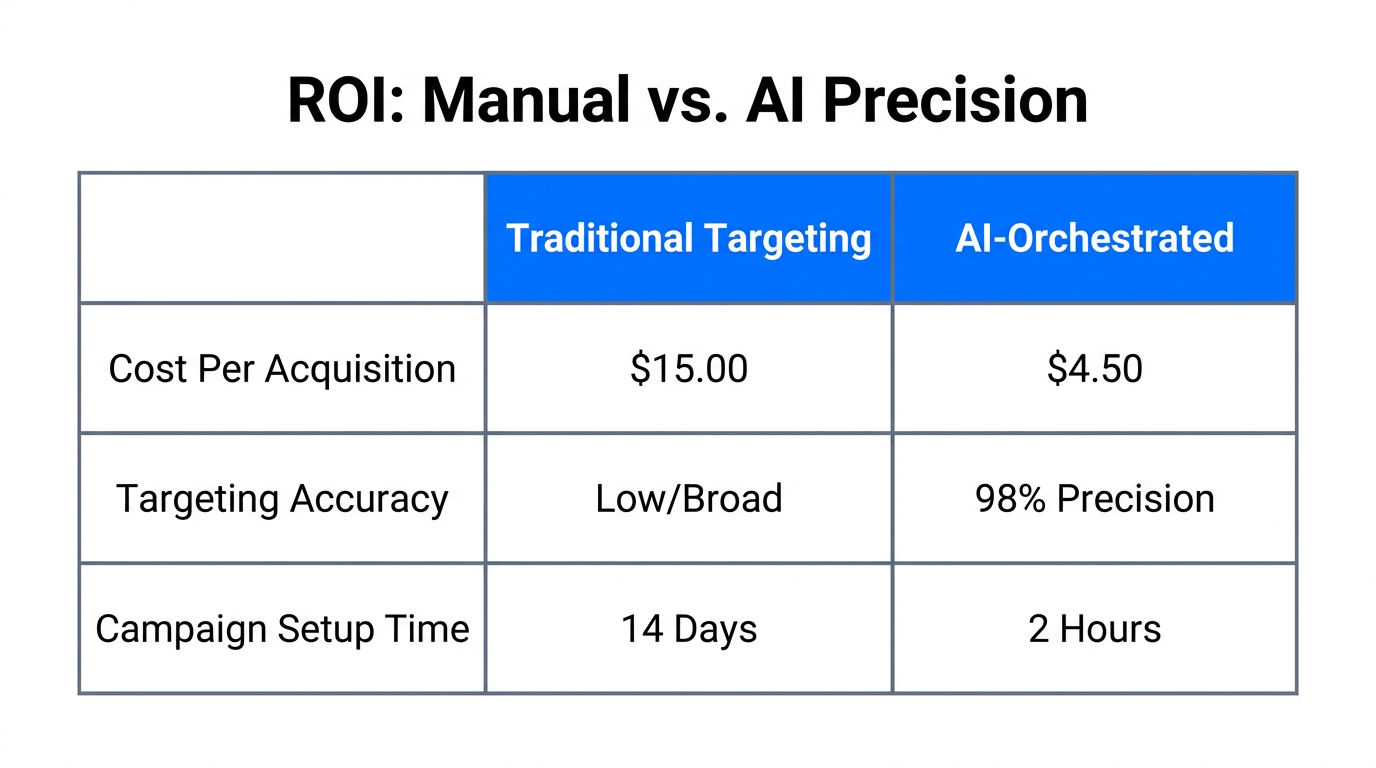 Comparison of ROI metrics between traditional targeting and AI-driven precision targeting.