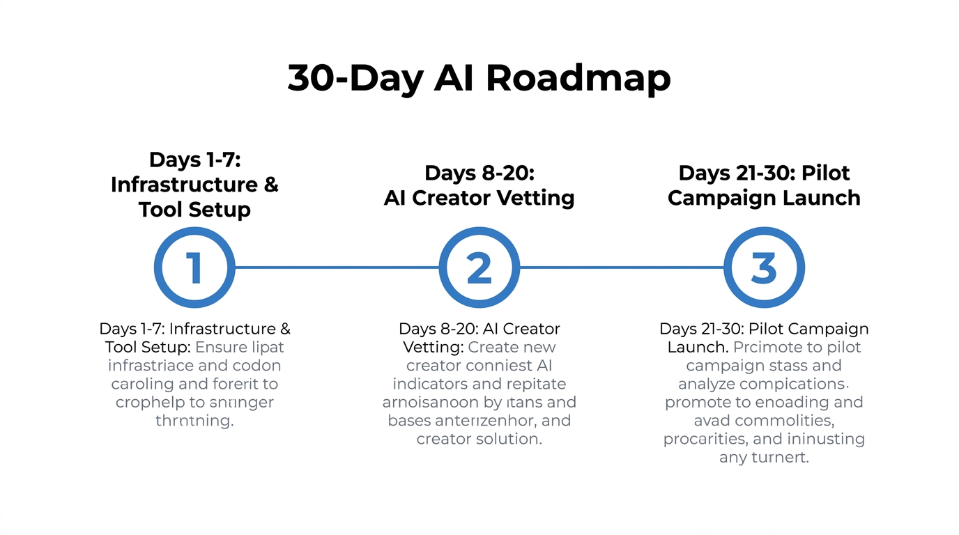 A 30-day timeline for implementing an AI influencer marketing platform.