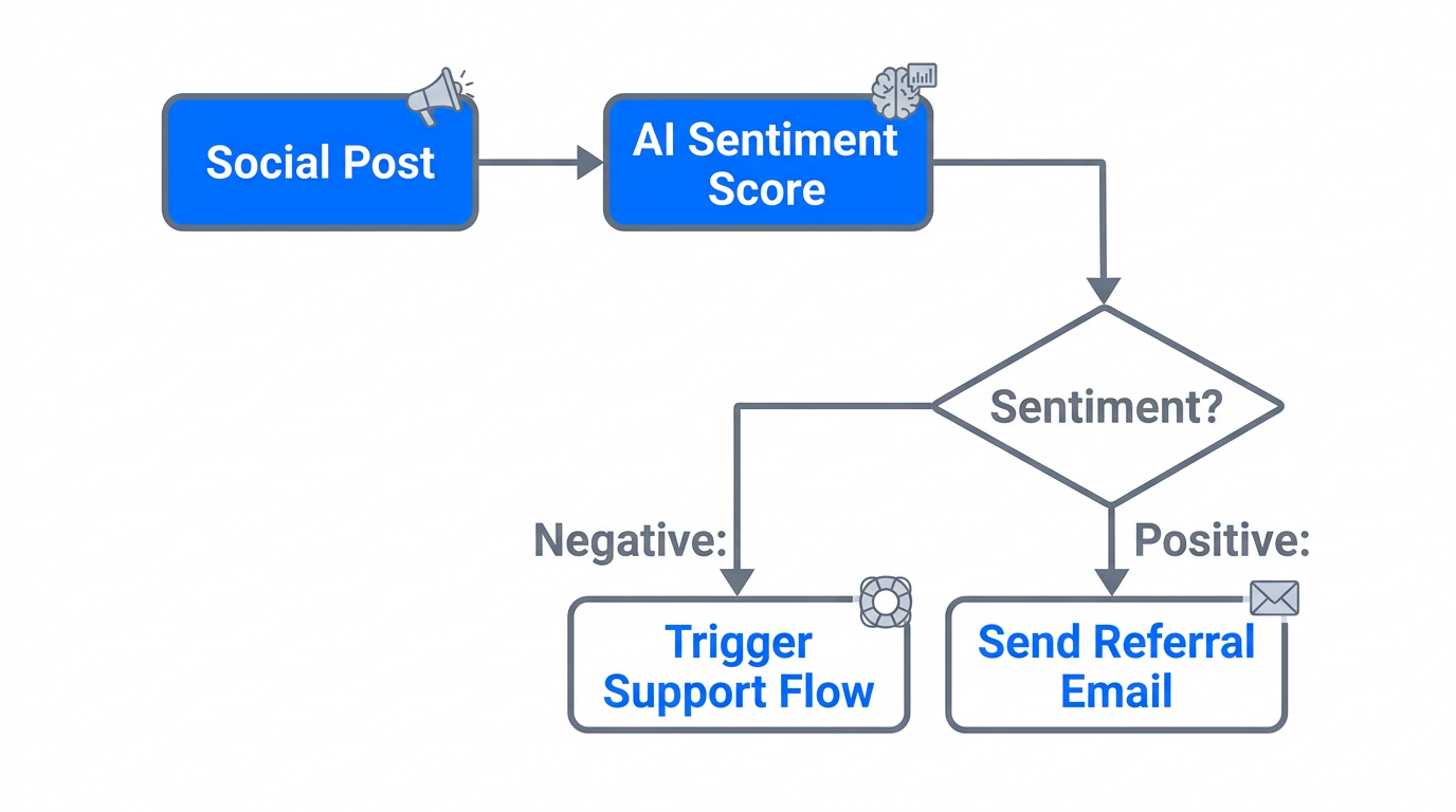 Automated workflow triggering Klaviyo flows based on AI sentiment analysis.