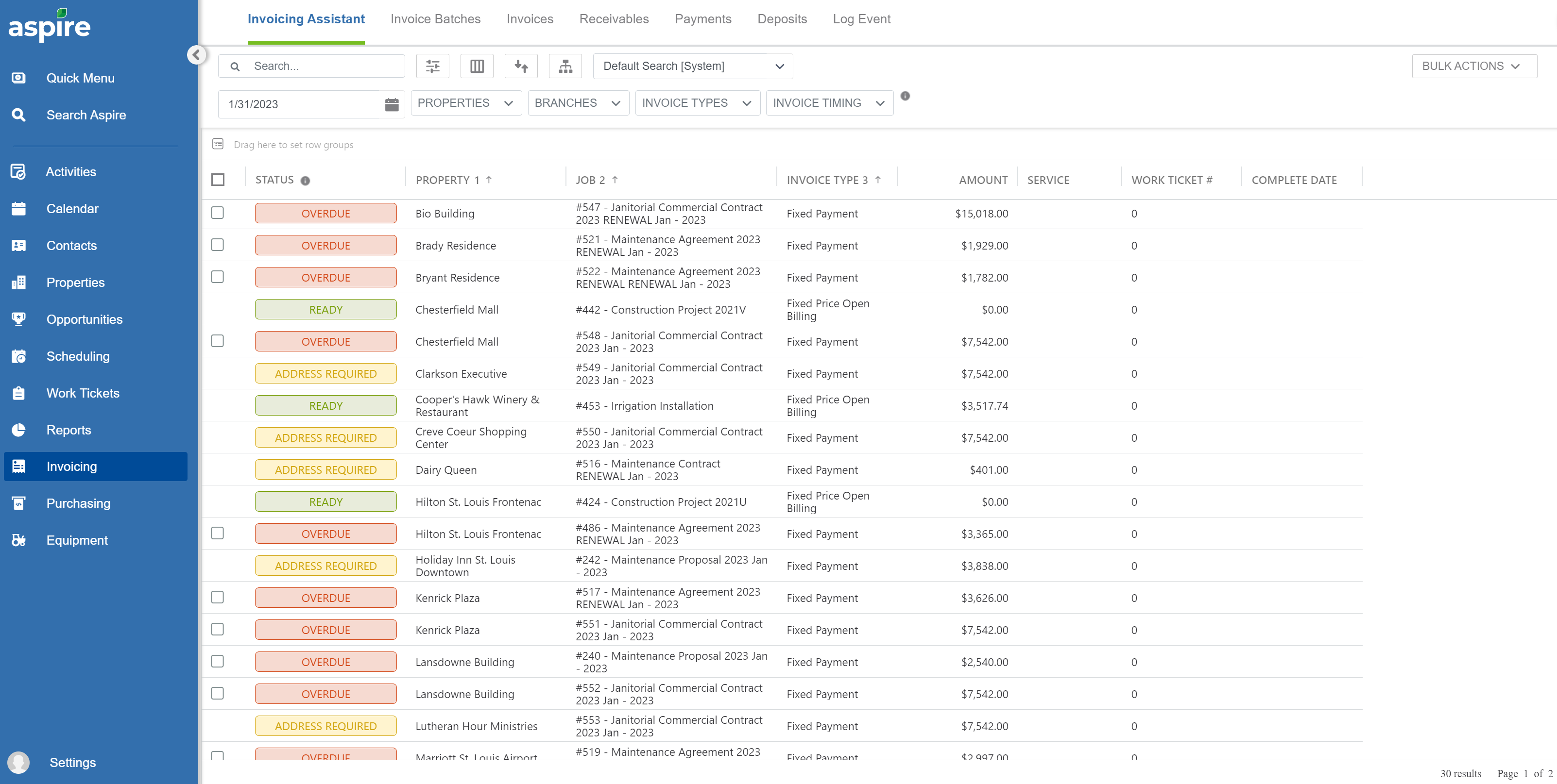 Aspire platform dashboard