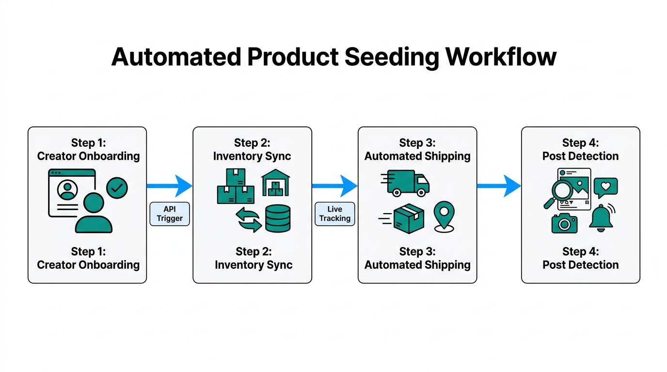 A step-by-step flowchart of the automated product seeding process.