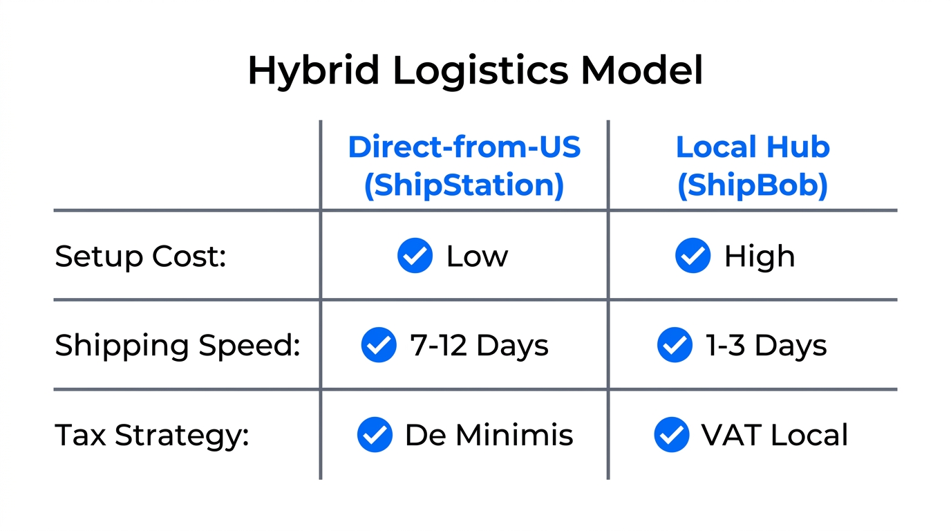 Comparison of direct-to-consumer shipping versus local international warehousing.