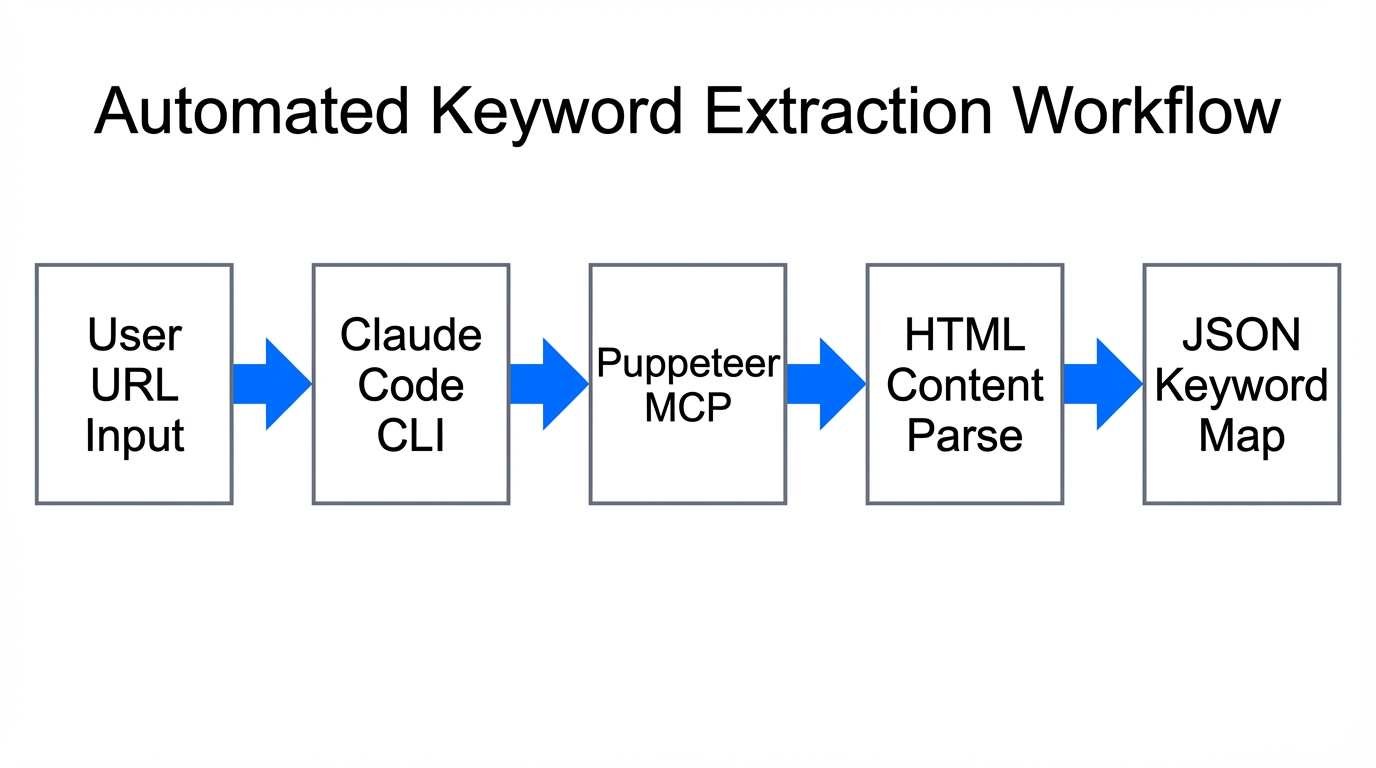 Step-by-step pipeline for extracting high-intent keywords via Claude and Puppeteer.