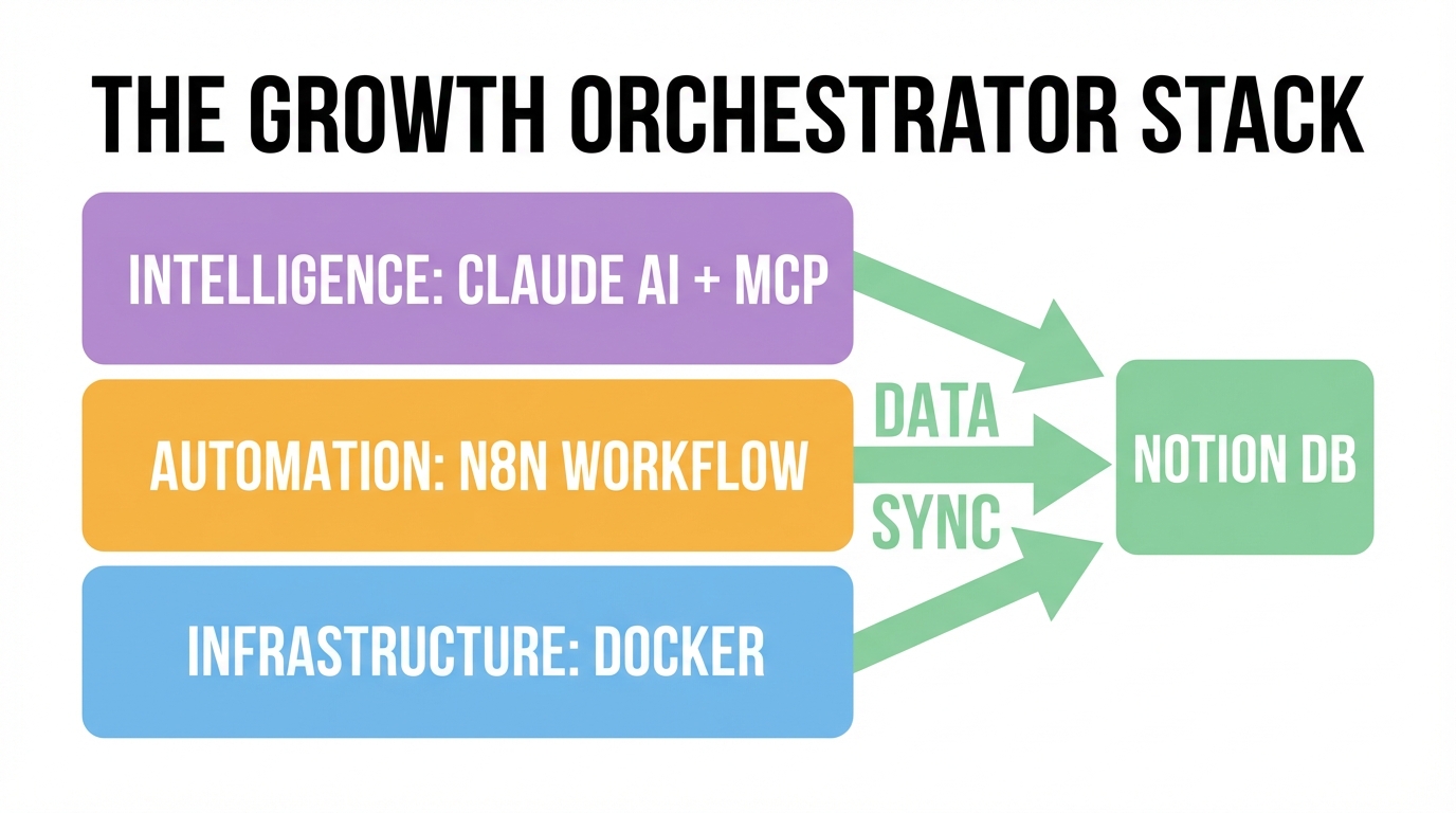 The technical architecture combining Docker, n8n, and Notion.