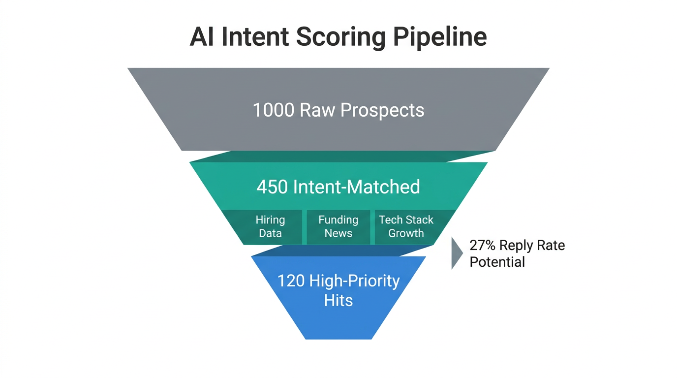 Filtering prospects through the AI-driven buying intent scoring model.
