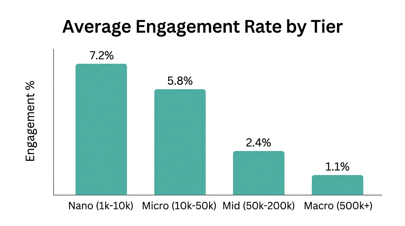 Efficiency metrics showing higher engagement rates for micro-influencer segments.