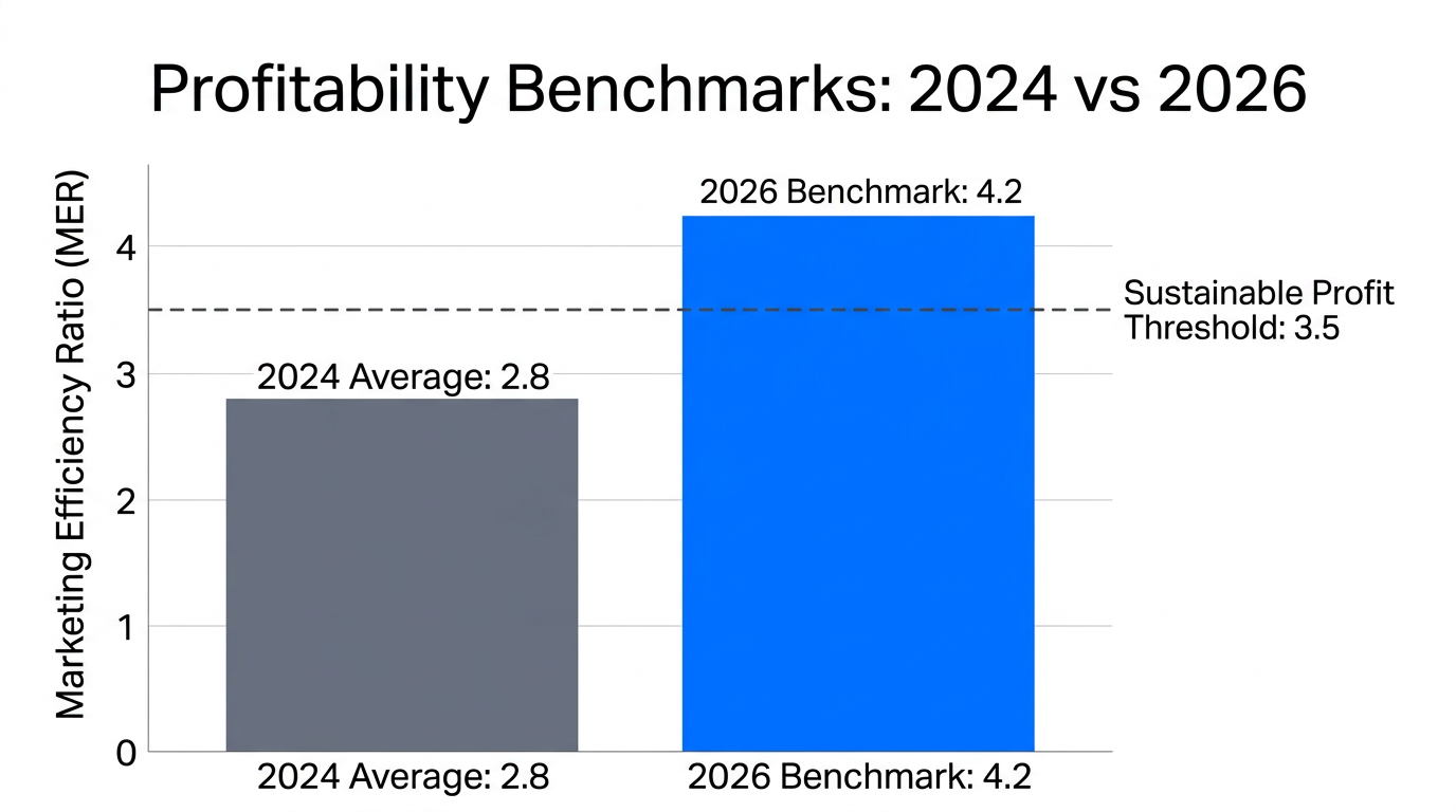 Comparison of target Marketing Efficiency Ratios (MER) for 2024 and 2026.