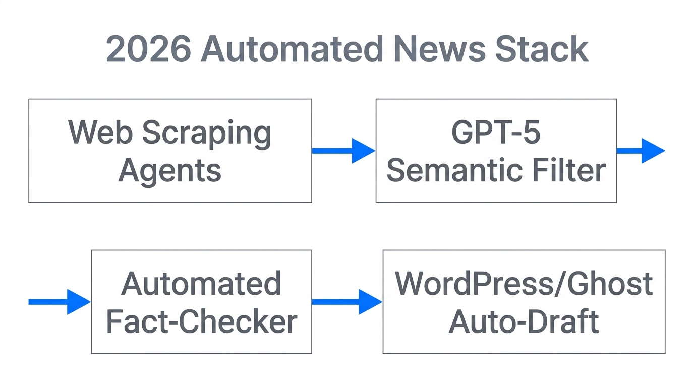 The multi-stage automated tech stack for 2026 news discovery.
