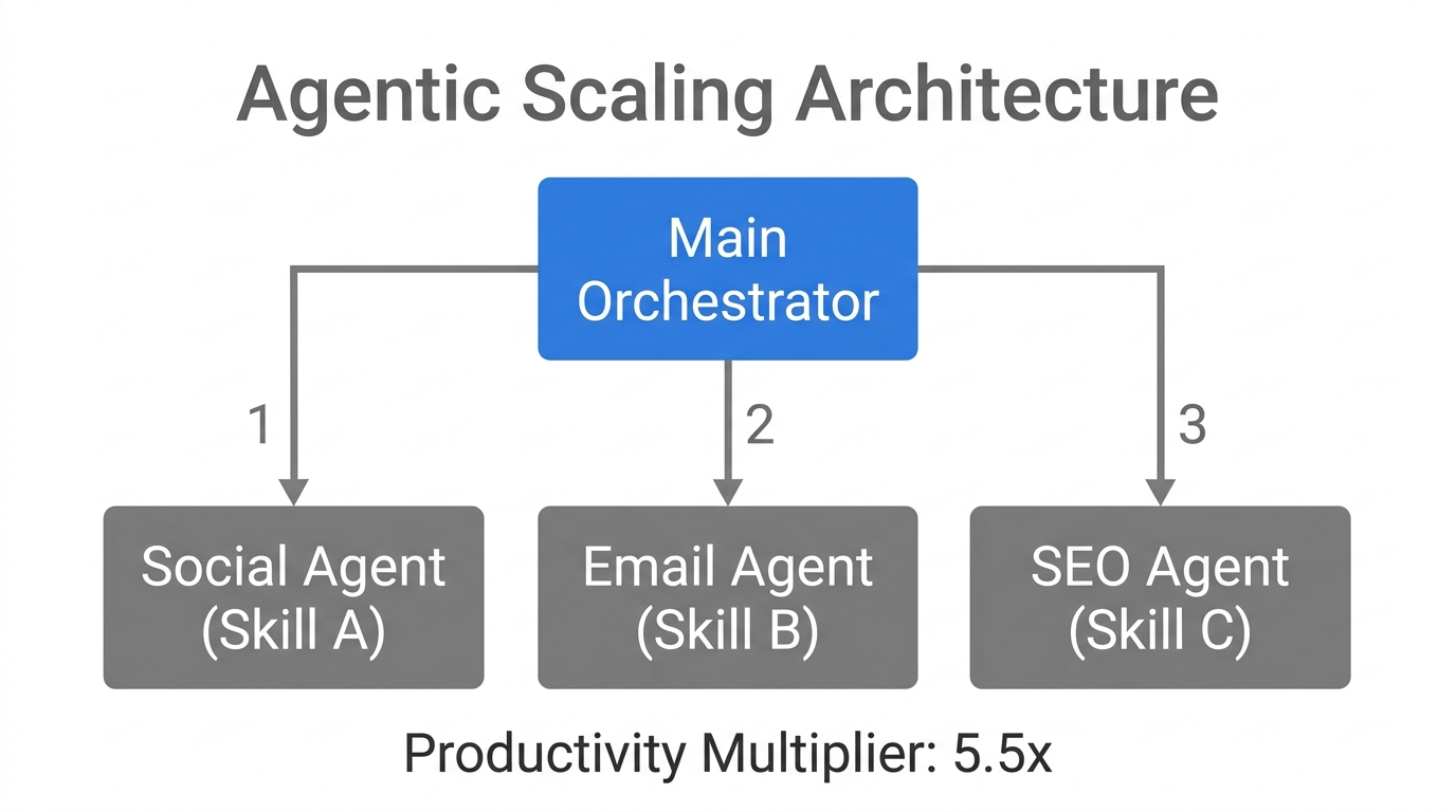 A hub-and-spoke model showing how orchestrator agents manage specialized sub-tasks.
