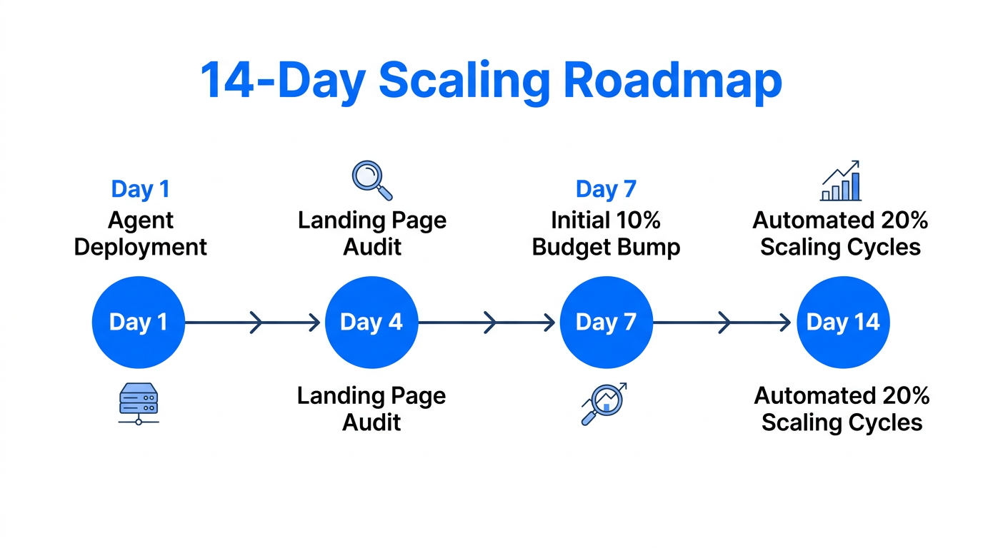 Two-week implementation schedule for agentic Meta Ads scaling.