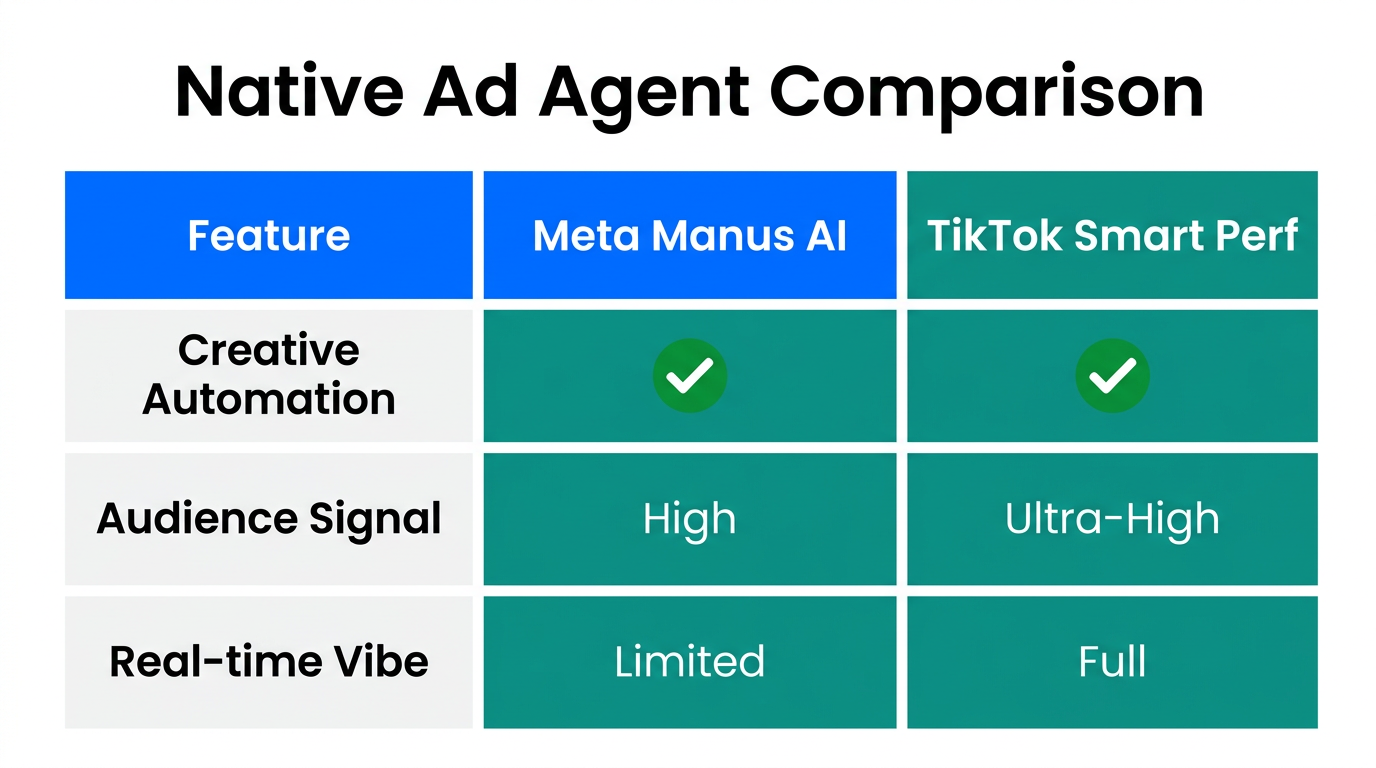 A comparison of automation features between Meta and TikTok AI agents.
