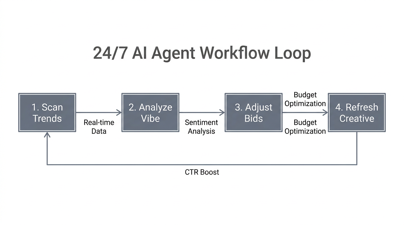 The continuous automation cycle used by platform-native AI agents.