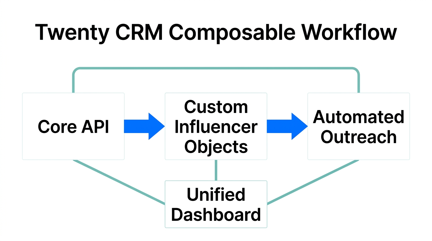 Workflow showing how composable CRM architecture manages influencer data.