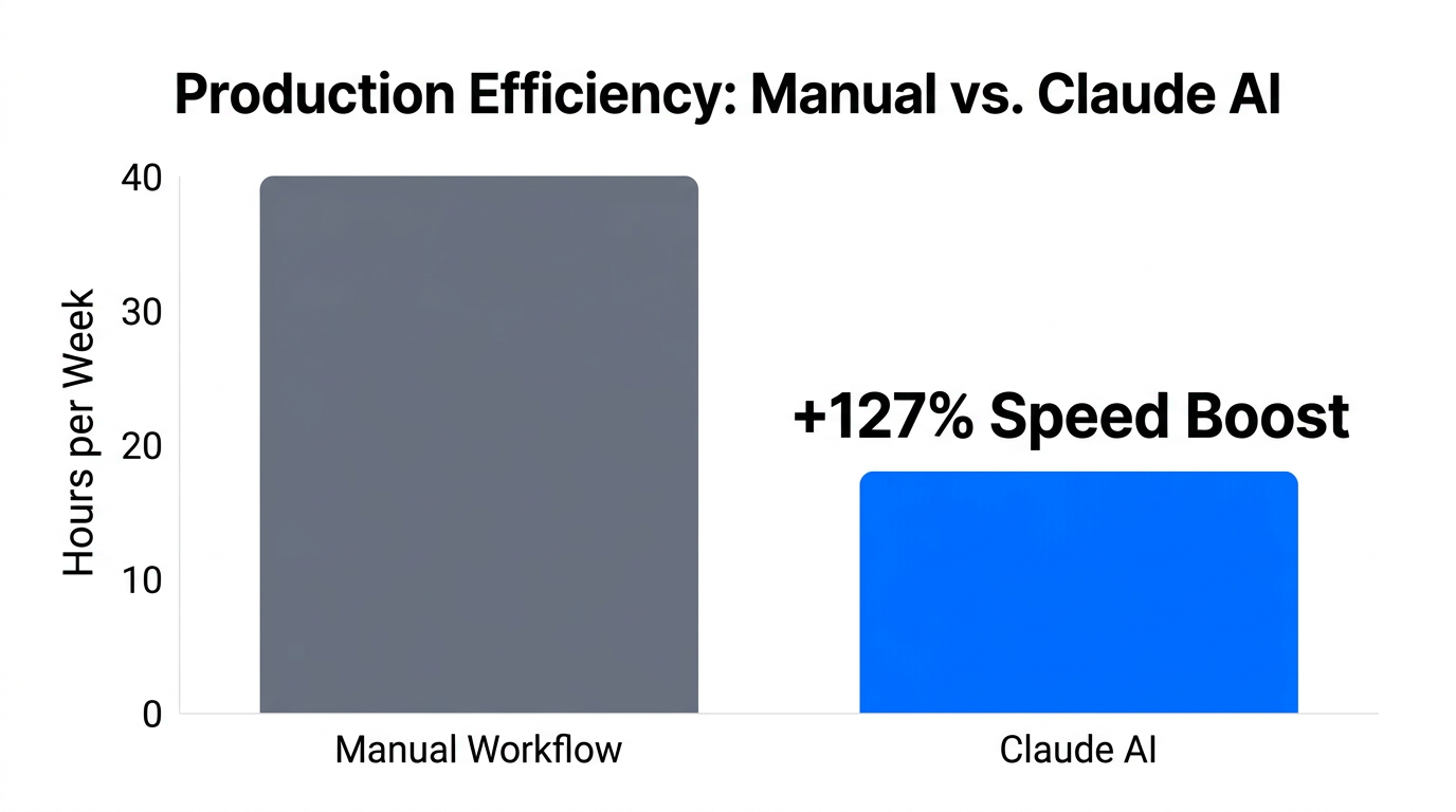 Comparison of manual versus AI-assisted content production speeds.