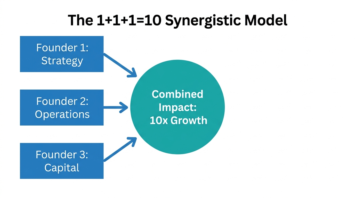 The 1+1+1=10 synergy model for exponential startup growth.
