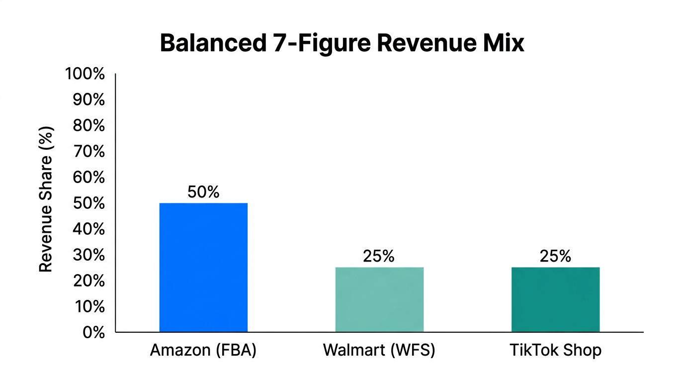 Target revenue distribution for a balanced 7-figure ecommerce brand.