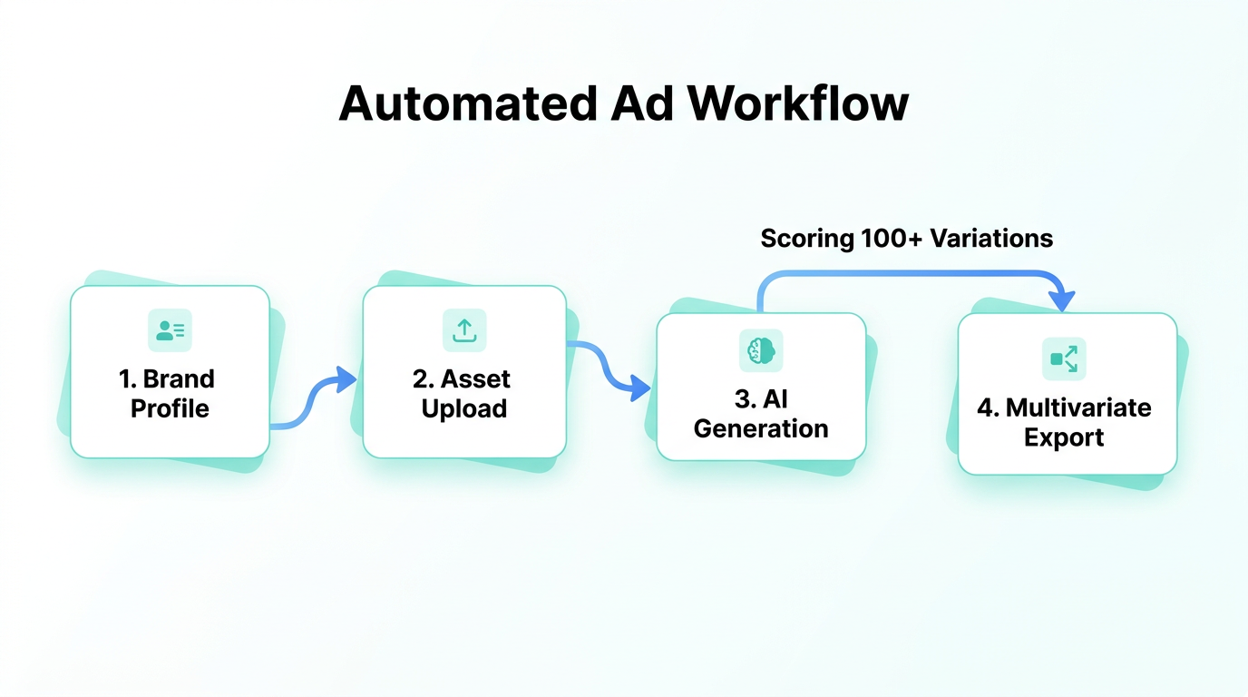 The automated workflow for generating high-performance ad variations.