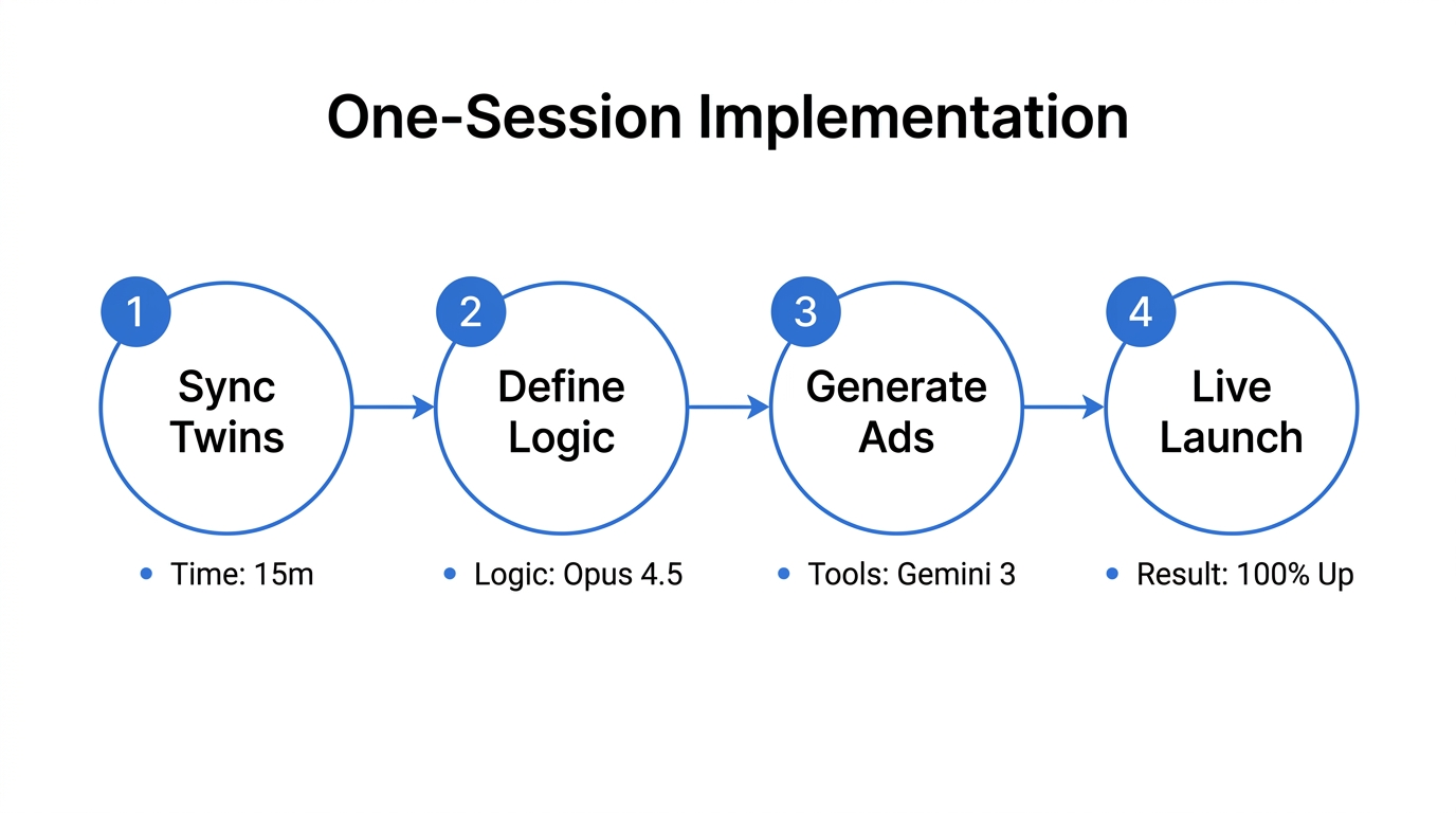 Step-by-step playbook for executing a high-scale ad campaign in one session.