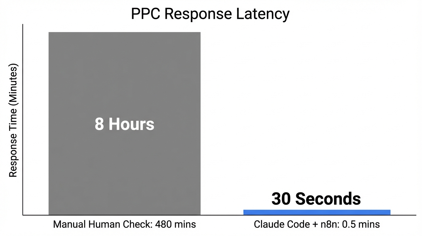 Comparison of response times between manual and agentic PPC management.