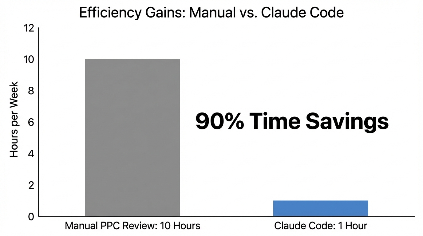 Comparison of manual versus automated PPC review time efficiency.